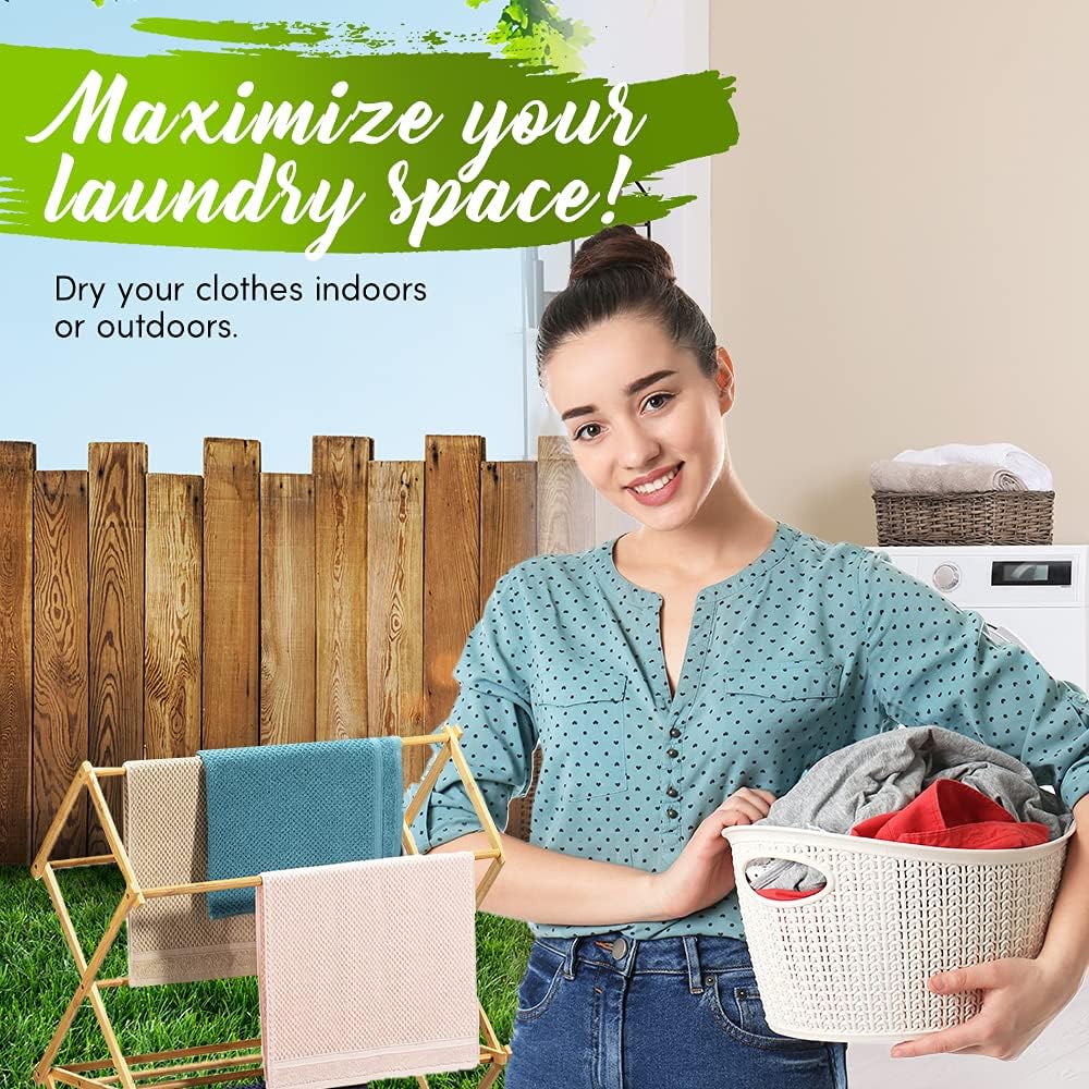 Bartnelli Bamboo Laundry Drying Rack for Clothes, Wood Clothing Dryer, Extreme Stability, Heavy Duty Built, Foldable, Collapsible Space Saving | 2 Size Tiers, Pre-Assembled (X-Large - BDR-552)