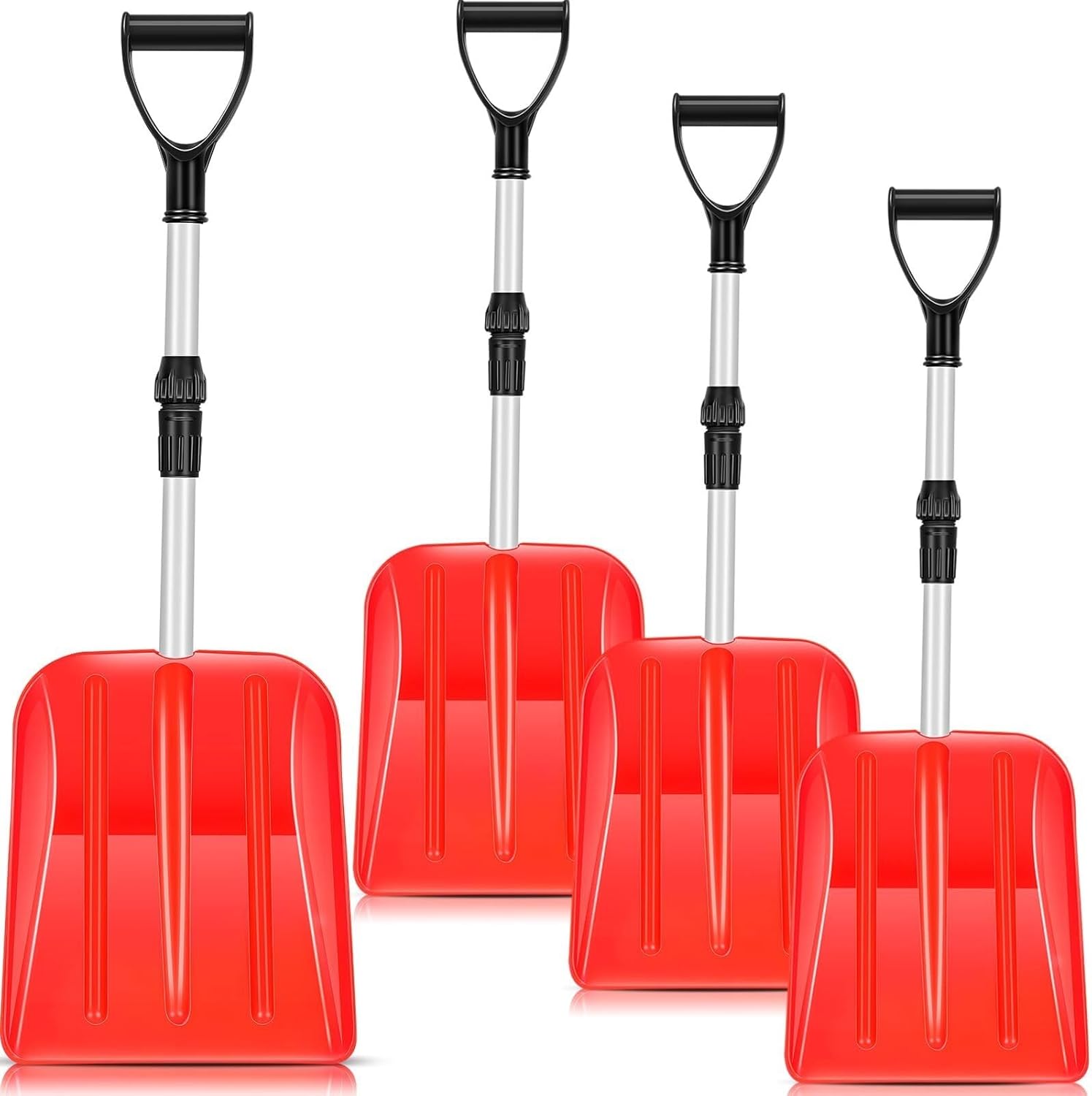 Portable Snow Shovels (4-Pack), Portable Beach Shovels, for Snow Removal in Yards, Gardens, and Outdoors(Red)