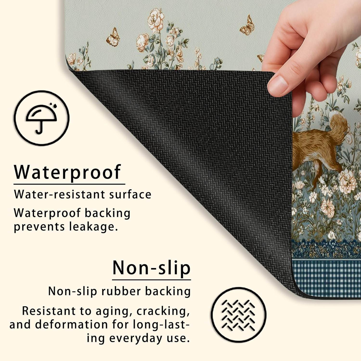 Floral Washer Dryer Top Protector Mat, Vintage Floral Laundry Machine Dust Cover, Spring Garden Design Rubber Anti-slip Waterproof Washer And Dryer Mats for Laundry Room 20x24 Inch