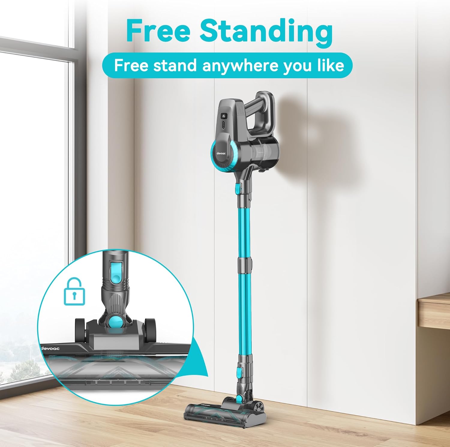 DEVOAC N300 Cordless Vacuum Cleaner, 6 in 1 Lightweight Stick Vacuum, 2200mAh Battery Up to 40mins Runtime, Powerful Handheld Vacuum for Hard Floor Rug Pet Hair Home Dorm