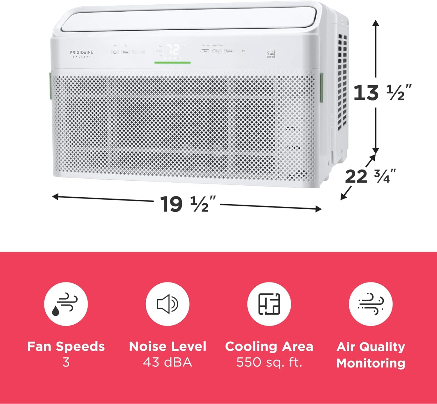 Frigidaire Gallery 10,000 BTU Smart Inverter Window Air Conditioner with Wi-Fi, Energy Star Most Efficient Certification & Indoor Air Quality Monitoring, Cools Up to 450 Sq. Ft., Ultra Quiet, White