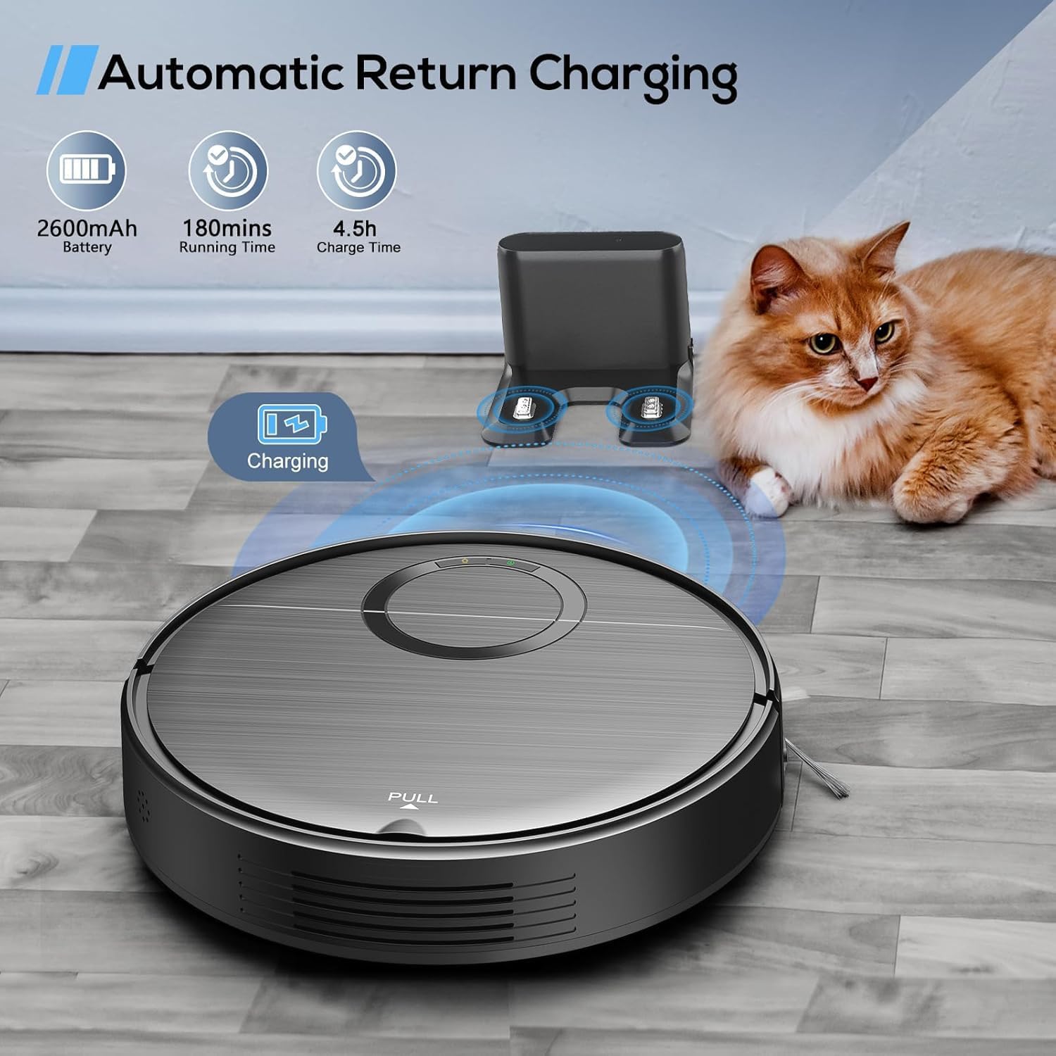 Robot Vacuum and Mop Combo, 2 in 1 Mopping Robot Vacuum Cleaner with Schedule, Wi-Fi/App/Remote, 2000Pa Max Suction, Self-Charging Robotic Vacuum, Slim, Ideal for Hard Floor, Pet Hair, Low-Pile Carpet