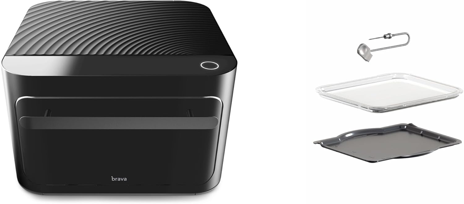 Brava Oven Starter Set: 10-in-1 Touchscreen Countertop Smart Oven, Air Fryer, 6-Slice Toaster, Slow Cooker, Reheater, Dehydrator, Rice Cooker, Healthy & User Friendly, Auto-Shut Off, Black