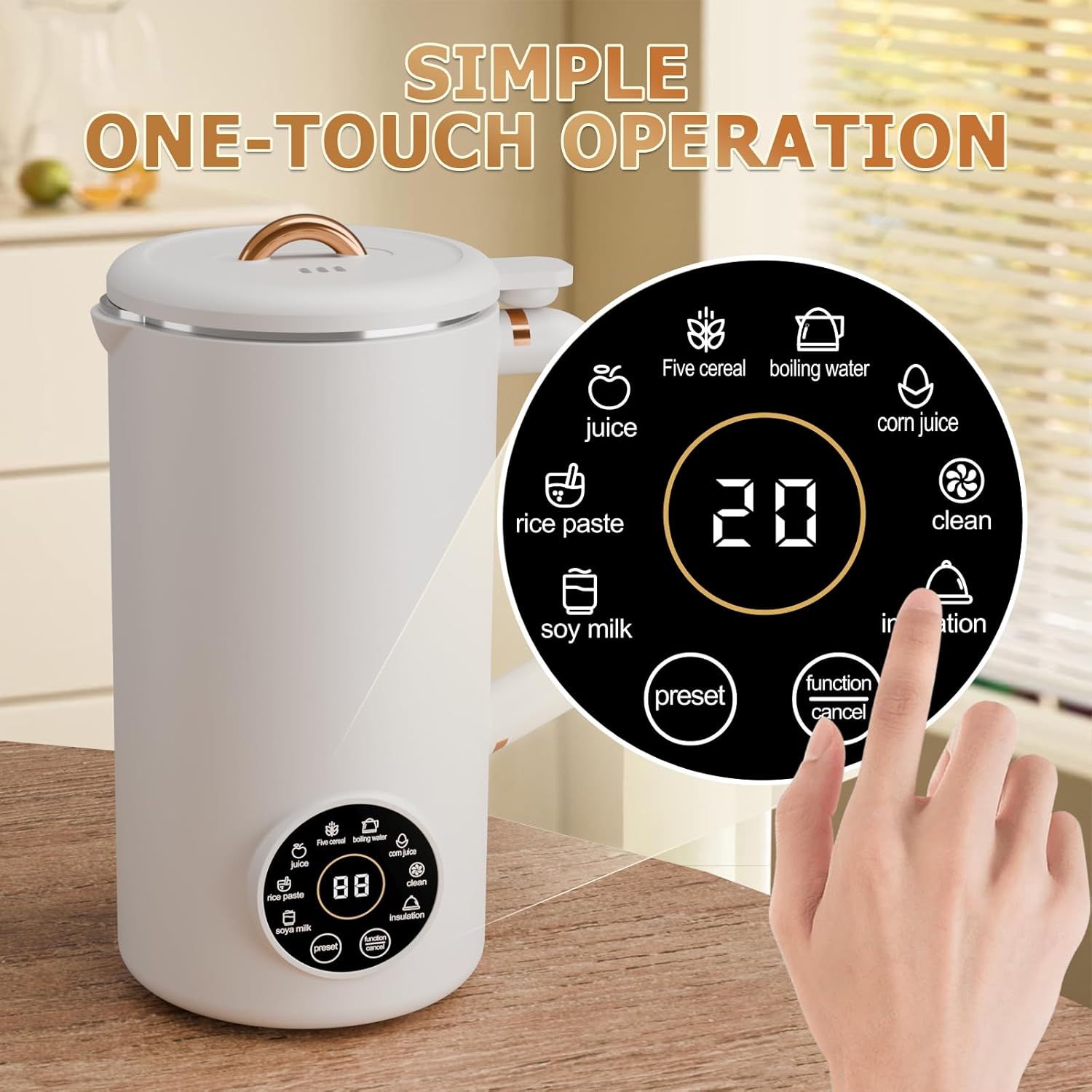 Nut Milk Maker Machine, 34oz(1000ml) Multi Functional Homemade Almond, Oat, Coconut, Soy, Plant Based Milks and Non Dairy Beverages, Automatic Soy Milk Maker with 12H Pre Set/Auto Clean/Keep Warm/Boil