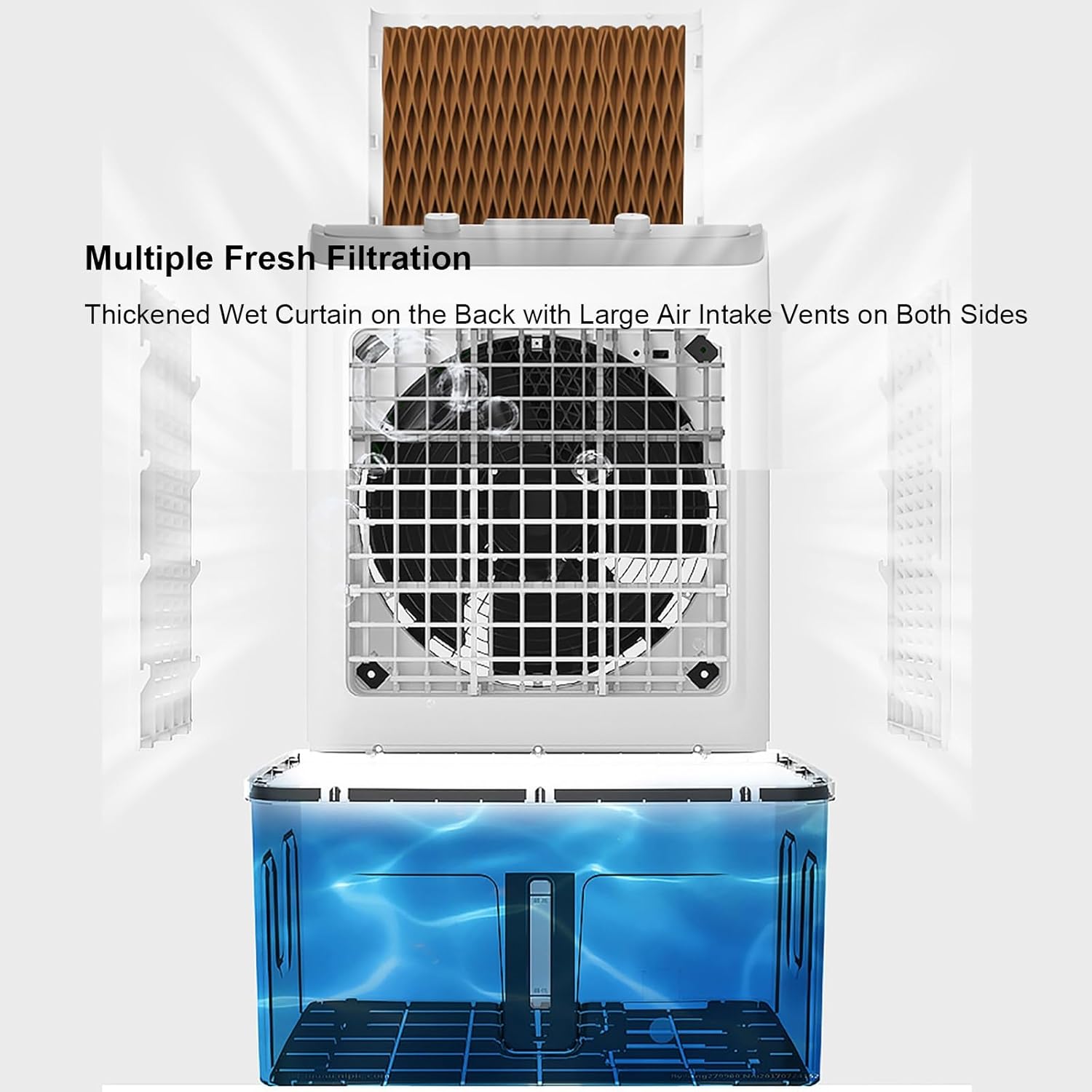 Evaporative Air Cooler, 3 In 1 Ventless Portable Air Conditioner, 8 Gallon Swamp Cooler with 90° Oscillation, 4 Ice Packs, 3 Speeds Cooling Fan For Home, Office, Supermarket