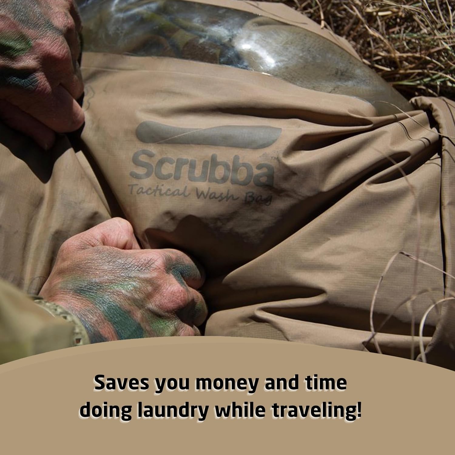Scrubba Tactical Wash Bag Portable Washing Machine - Lightweight Manual Washing Machine for Travel, Camping, Laundry, Clothes - Camping Accessories, Gift - use with Laundry Detergent/Sheets - 5.6 oz.
