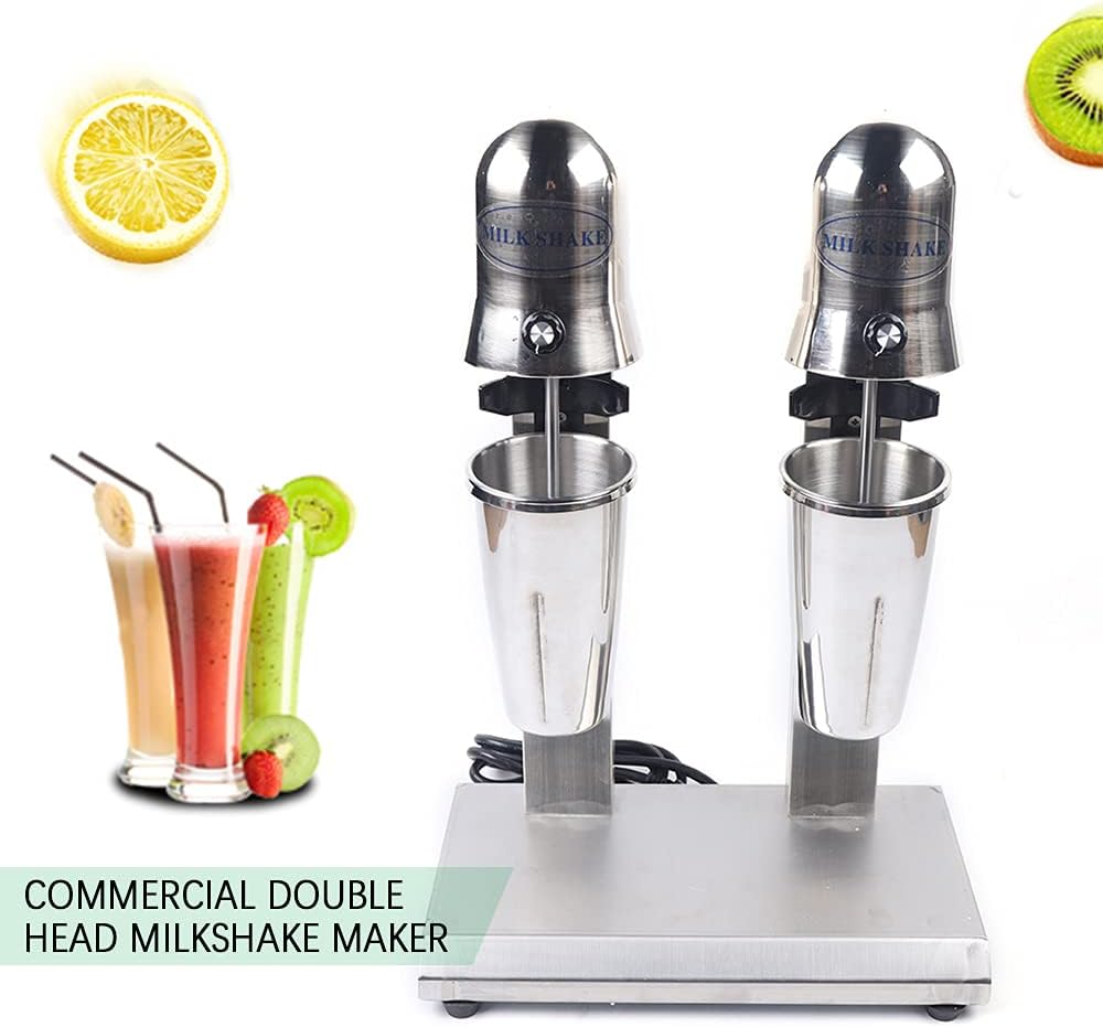 Double Head Electric Milkshake Maker Machine Stainless Steel Drink Mixer Smoothie Blender Commercial Milk Shake Maker 14000r/min Malt Mixer Milk Tea Shaker,560W (2 Head)