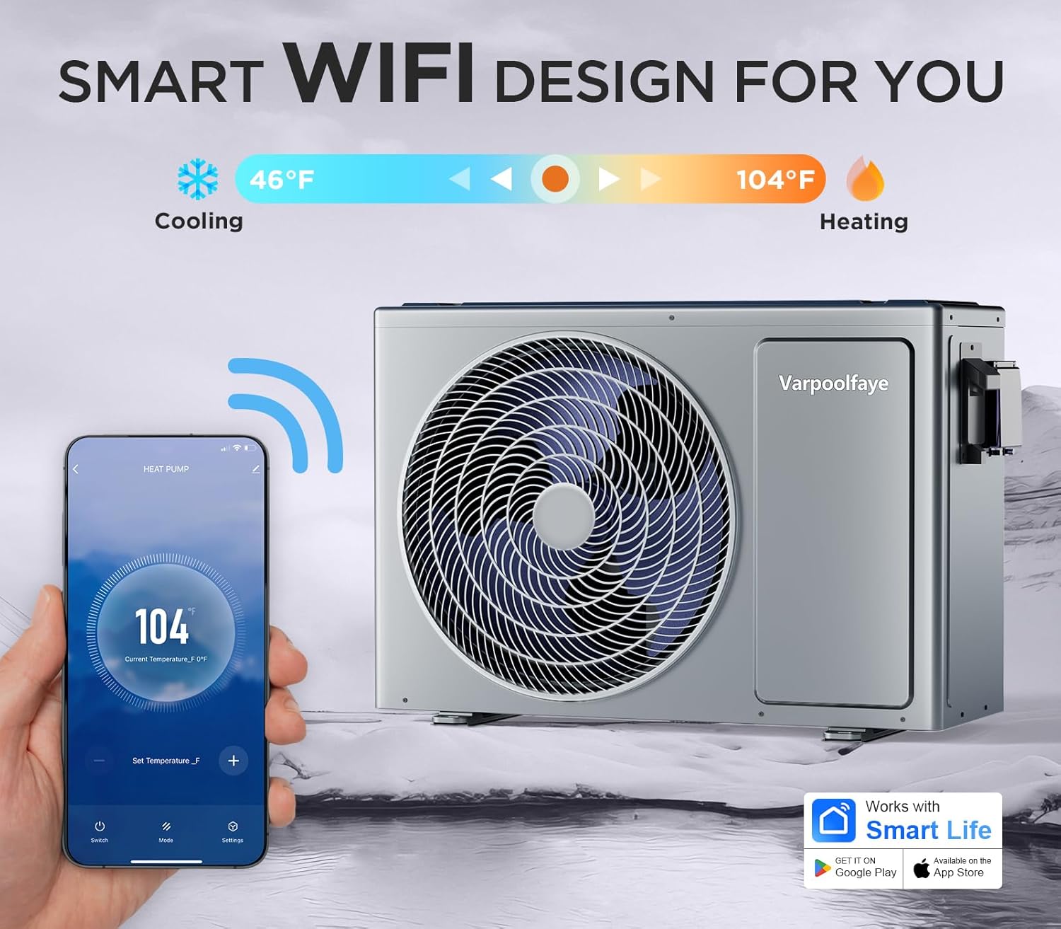 27000 BTU Above Ground Pool Heater Electric 7000 Gallon Swimming Pool Heater for Inground Pools Heating or Cooling WiFi Control Schedule 120V 60HZ