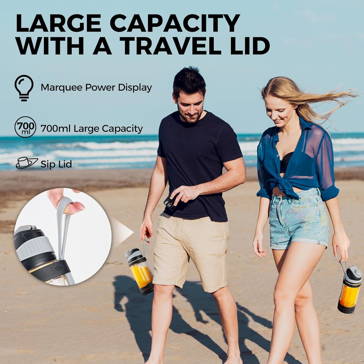 Portable Blender, Anti-Jamming 300 Watt for Shakes and Smoothies, 24oz Travel Blender USB Rechargeable, BPA Free Sporty bottle with a Travel Lid. (Black Base Grey Lid) (Yellow Base Green Lid)