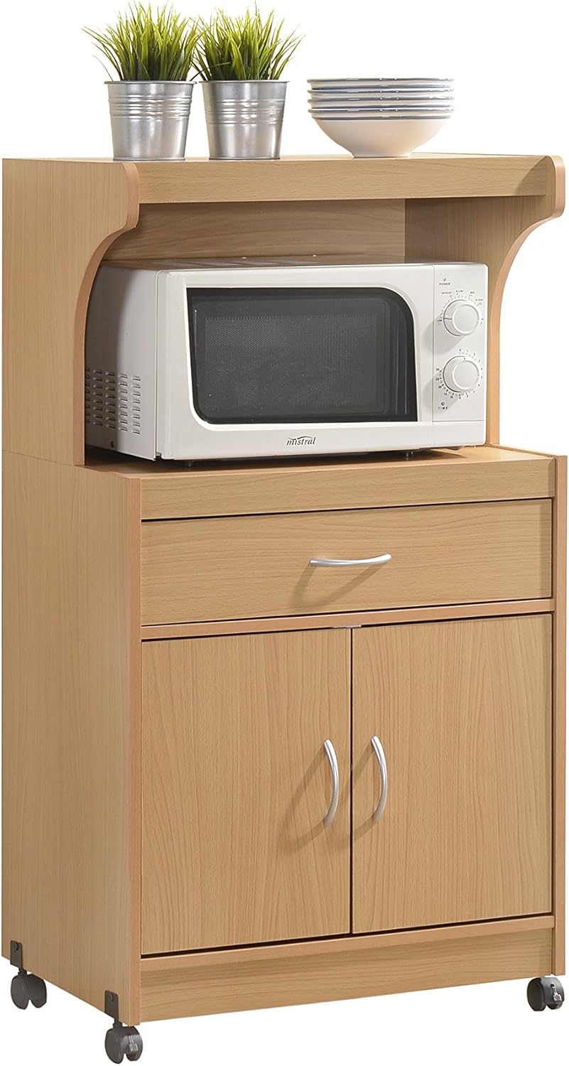 HODEDAH IMPORT Microwave Kitchen Cart, Beech.