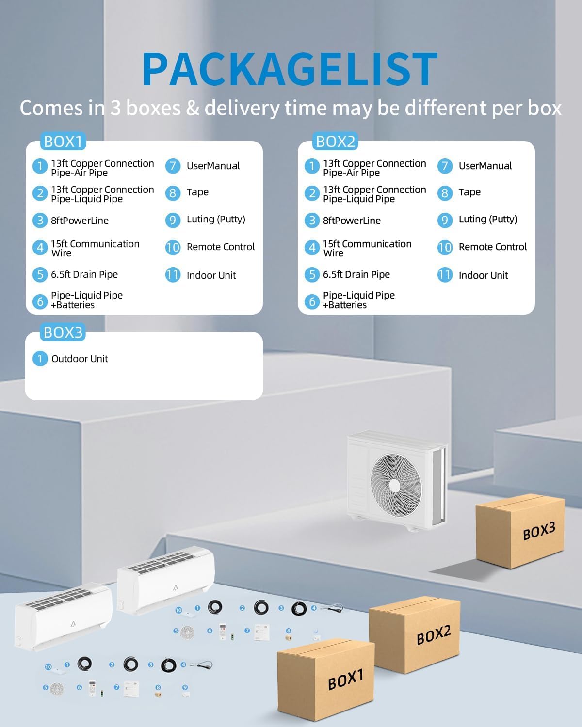 20K BTU Dual 2 Zone Mini Split Air Conditioner, 20 SEER2 12000 + 12000 BTU Wifi Enabled Ductless Mini Split AC with Pre-Charged Condenser, Heat Pump & 16ft Installation Kits, 208-230V