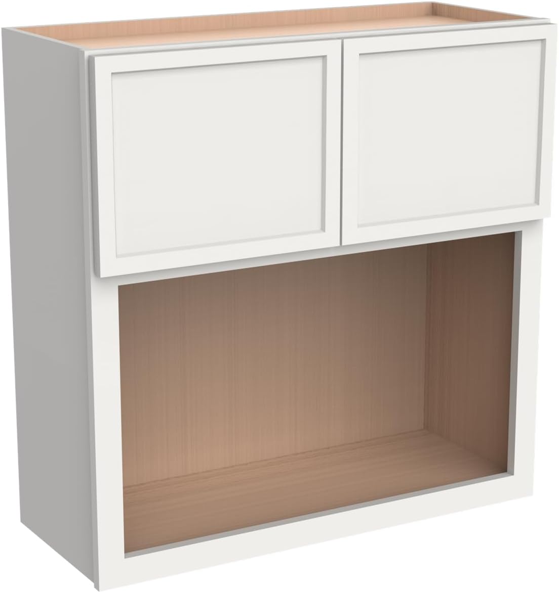 Solid Wood RTA Wall Microwave Cabinet with Open Shelves – Shaker Style, Space-Saving Kitchen Pantry Storage, Durable and Versatile Wall-Mounted Organizer (NT-Origami White, 30