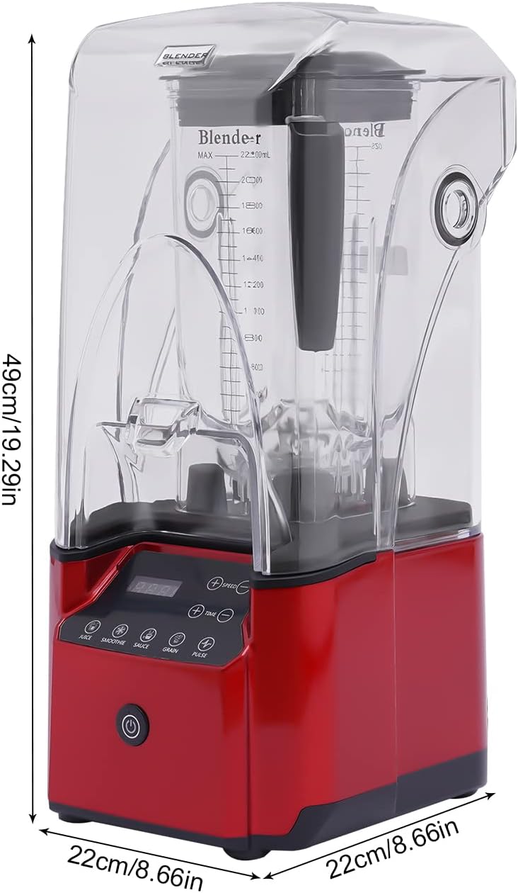 Professional Blender with Shield, Eapmic Soundproof Blender, Commercial Countertop Blenders, 2200W 8 Gears Commercial Smoothie Countertop Blender for Smoothies, Ice Cream, Sauce, Red