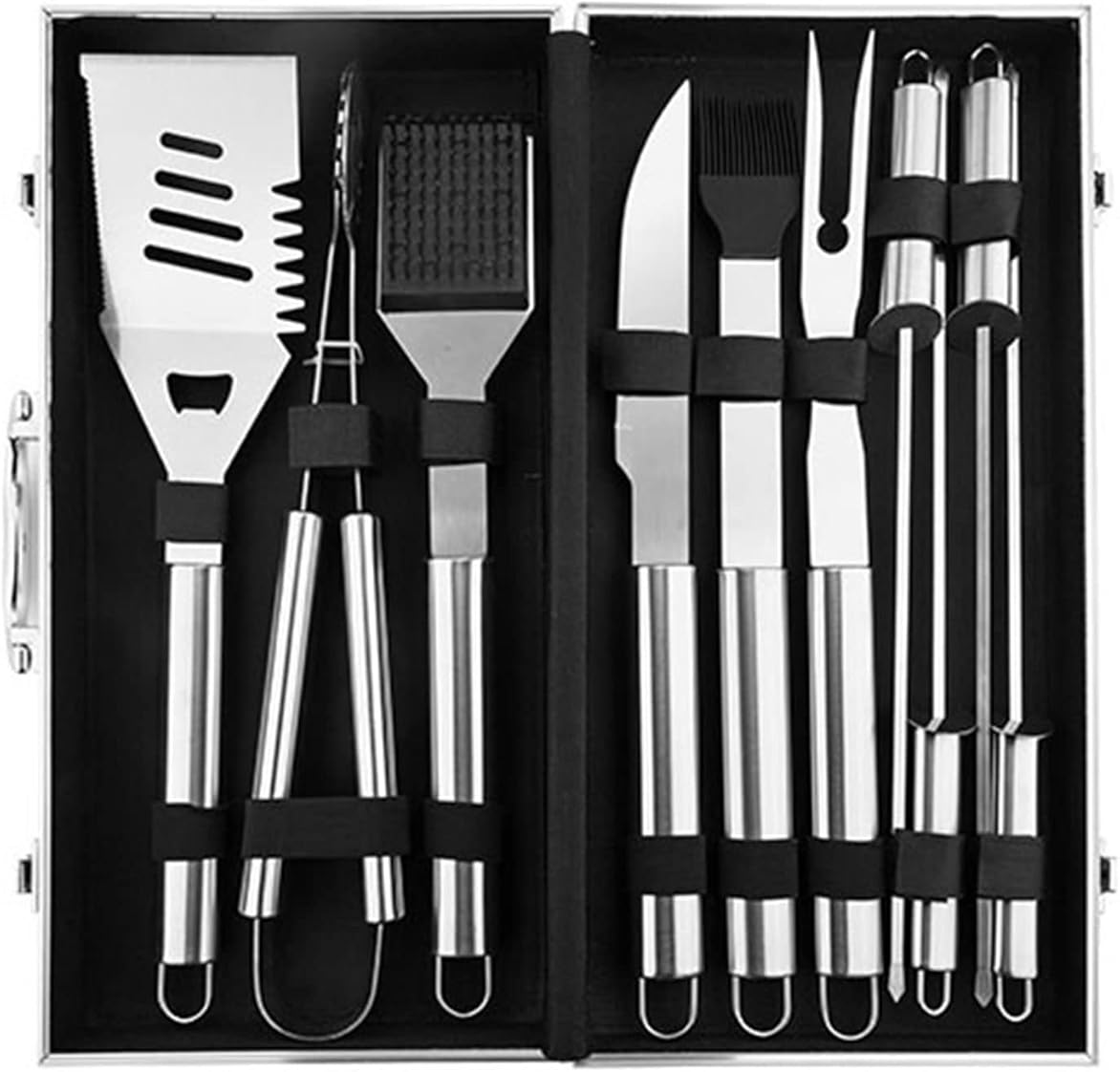 Barbecue Tool Set 10pc BBQ Accessories Set Stainless Steel Grill Set in Case Barbecue Accessories Kit Must-Have BBQ Grill Accessories Set for Outdoor Cooking Camping Gril