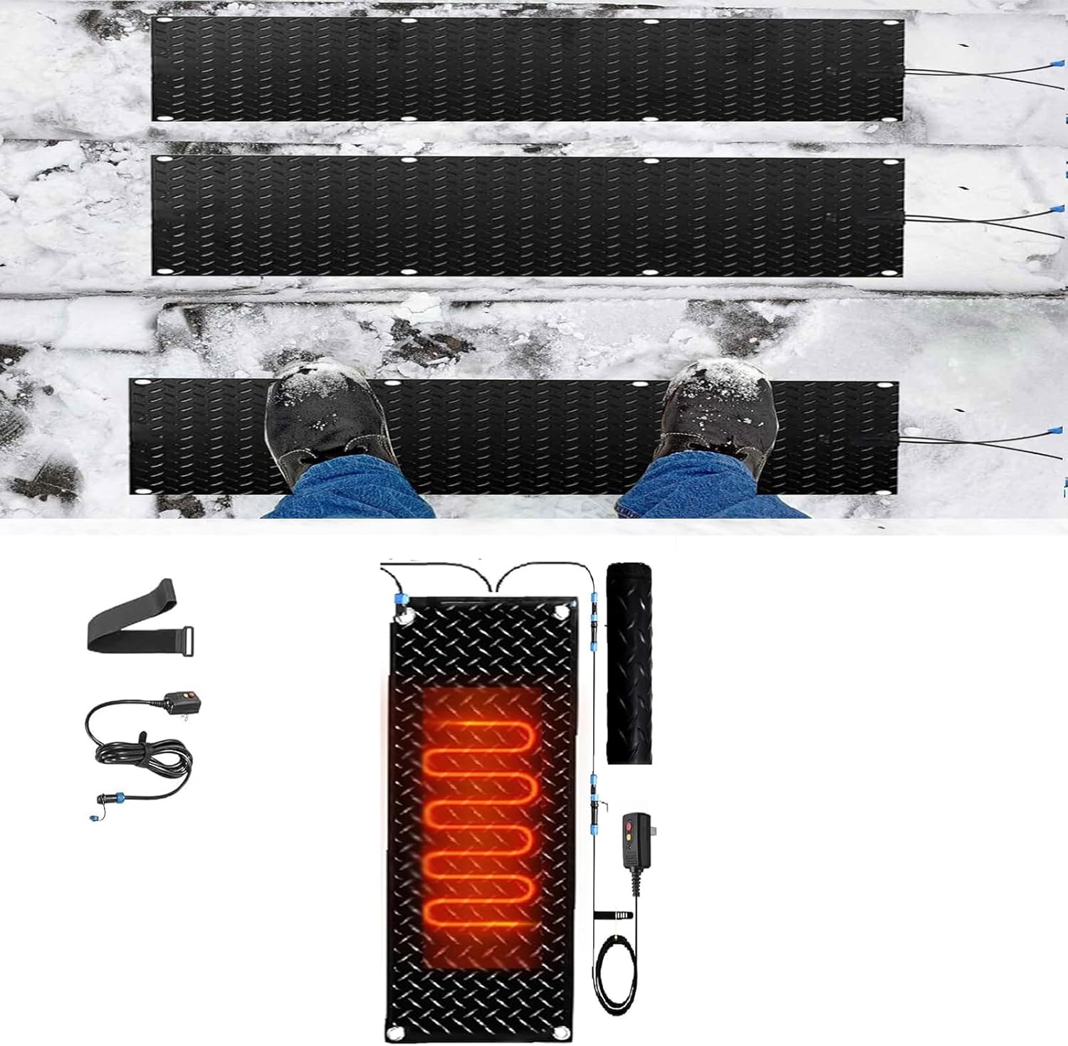 Heated Snow Melting Outdoor Mats, Heated Outdoor Mats, Electric Snow Melting Mats for Winter Snow Removal, Snow and Ice Melting Mats and No-Slip Stair Heating Mats,1 Pcs-40x200cm/15.7x79in