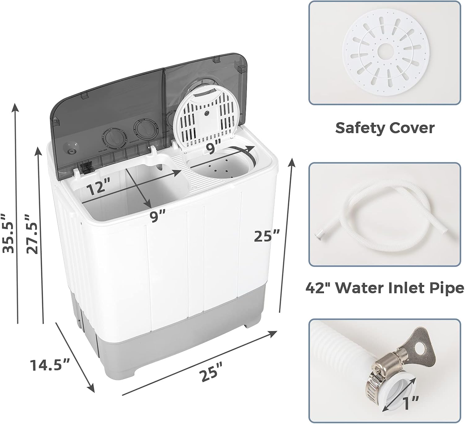Giantex Portable Washing Machine, 2 in 1 Laundry Washer and Spinner Combo, 22lbs Capacity 13.2 lbs Washing 8.8 lbs Spinning, Timer Control, Drain Pump, Dorm Apartment Semi-Automatic Twin Tub Washer