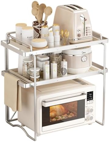 counter shelf,microwave rack, microwave stand,2-Tier Kitchen Bakers Rack, Industrial Microwave Oven Stand with Shelves, Kitchen Utility Storage Shelf with Cabinet, Standing Kitchen Storage Rack ( Colo