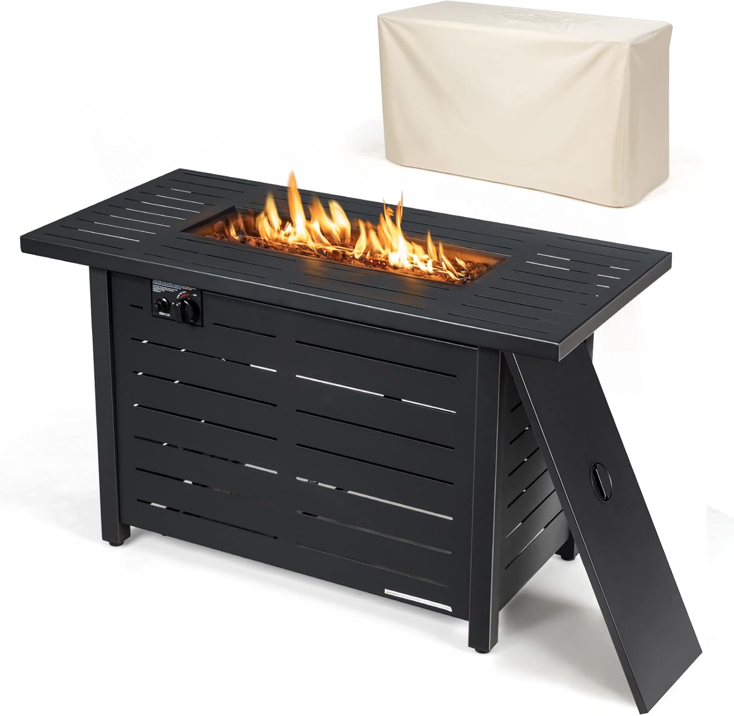 Tangkula Outdoor 60,000 BTU Fire Pit Table, Patiojoy 42 Inch Rectangular Propane Gas Fire Table with Solid Steel Frame, Electric Ignition, Includes Lava Rocks & Protective Cover for Poolside, Backyard