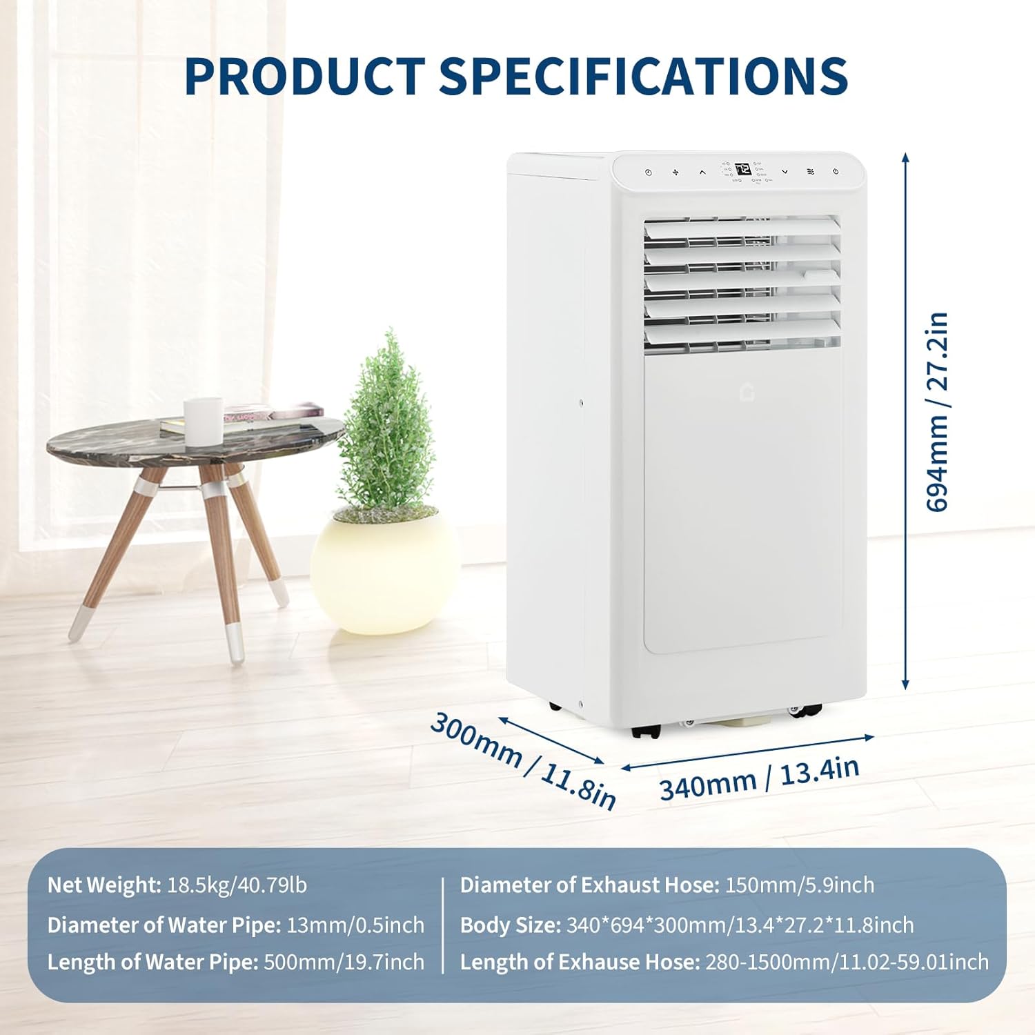 8,000 BTU Energy Efficient Portable Air Conditioner, 3-in-1 AC with Fan & Dehumidifier, Cools 350 Sq.ft Rooms, Remote Control, 24H Timer, Auto Swing, Portable AC Unit for Bedroom/Office
