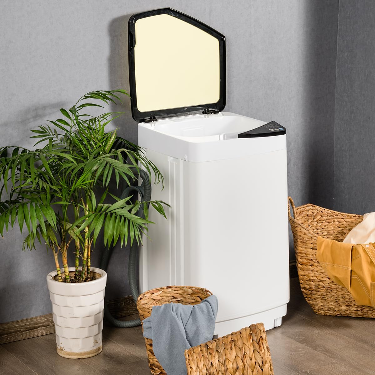 Waterjoy Portable Washing Machines, 7.7 lbs Load Capacity Portable Washer and Dryer Combo with Built-in Barrel Light & LED Display for Household and Apartment （Yellow）