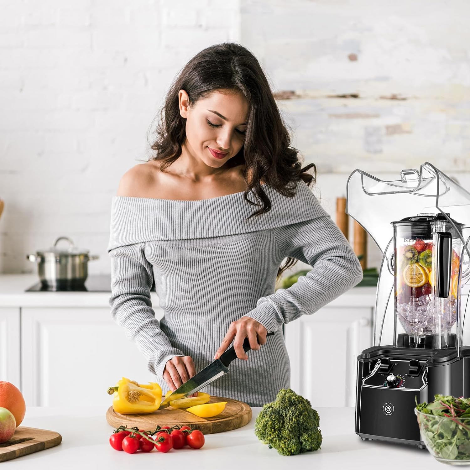 Commercial Blender for Smoothies 2200W With Soundproof Cover, 2200 ML, 15 Speeds, 6-leaves Stainless Steel Blade,Heavy Duty Blender for Restaurant, Smoothie,Ice Crush,Shakes, 9.5