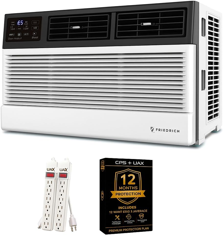 Friedrich 8,000 BTU Smart Window Air Conditioner with WiFi, Quiet & Energy Efficient AC for Rooms up to 350 Sq. Ft. – Bundle with UAX Surge Protector & 1-Year CPS Warranty