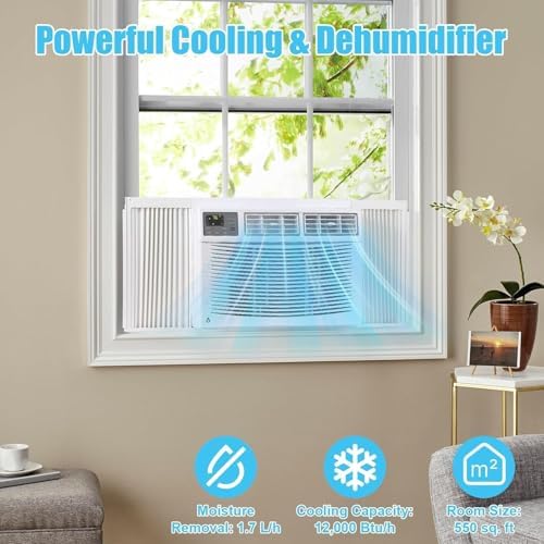 Window Air Conditioner 12000 BTU, Smart AC Unit with Remote/App Control, Cools 550 Sq.ft, 3-In-1 Fan/Dehumidifier, 115V Window Fan for APT, Living Room, Office, Kitchen