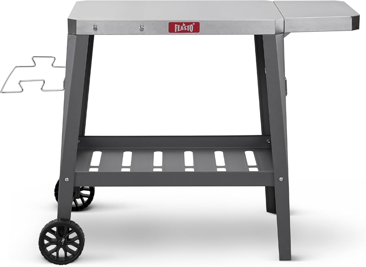 Outdoor Grill Cart, Pizza Oven Table with Wheels, Stainless Steel Countertop with Foldable Extension Table, Versatile Food Prep Grill Cart for Outdoor BBQ Cooking Gathering