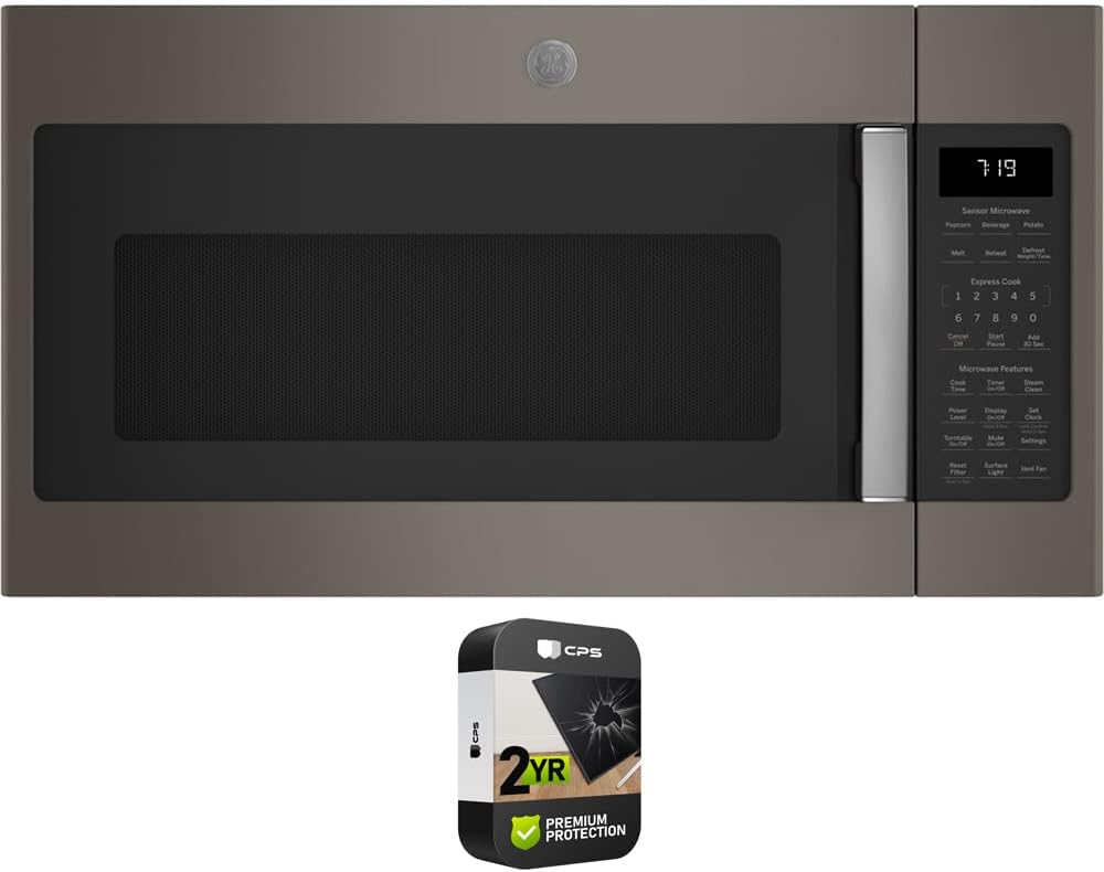 GE JVM7195EKES 1.9 Cu. Ft. Over-the-Range Sensor Microwave Oven Slate Bundle with Premium 2 YR CPS Enhanced Protection Pack