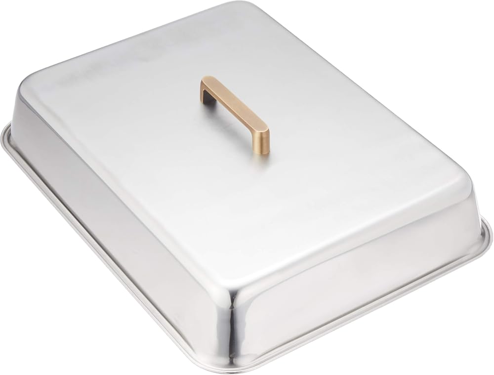 Endoshoji TKG GST01010 Teppanyaki Steak Cover, Brass Handle, Size 10: Width x Depth x Depth 14.0 x Depth 10.6 x 2.5 inches (355 x 270 x 63 mm), Drifting Brass Handle, Perfect for Teppan Dishes, Made