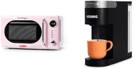 Nostalgia Retro Compact Countertop Microwave Oven - 0.7 Cu. Ft. - 700-Watts & Keurig K- Slim Single Serve K-Cup Pod Coffee Maker, Multistream Technology, Black