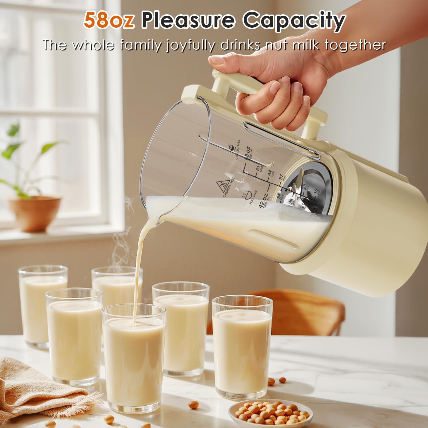 58oz Nut Milk Maker Machine, 10 in 1 Automatic Nut Milk Maker with 20 Blades, LED Display, Soy Milk Maker with 24H Delay Start&12H Keep Warm, Almond Milk Maker for Homemade Oat, Milk Shake, Cream