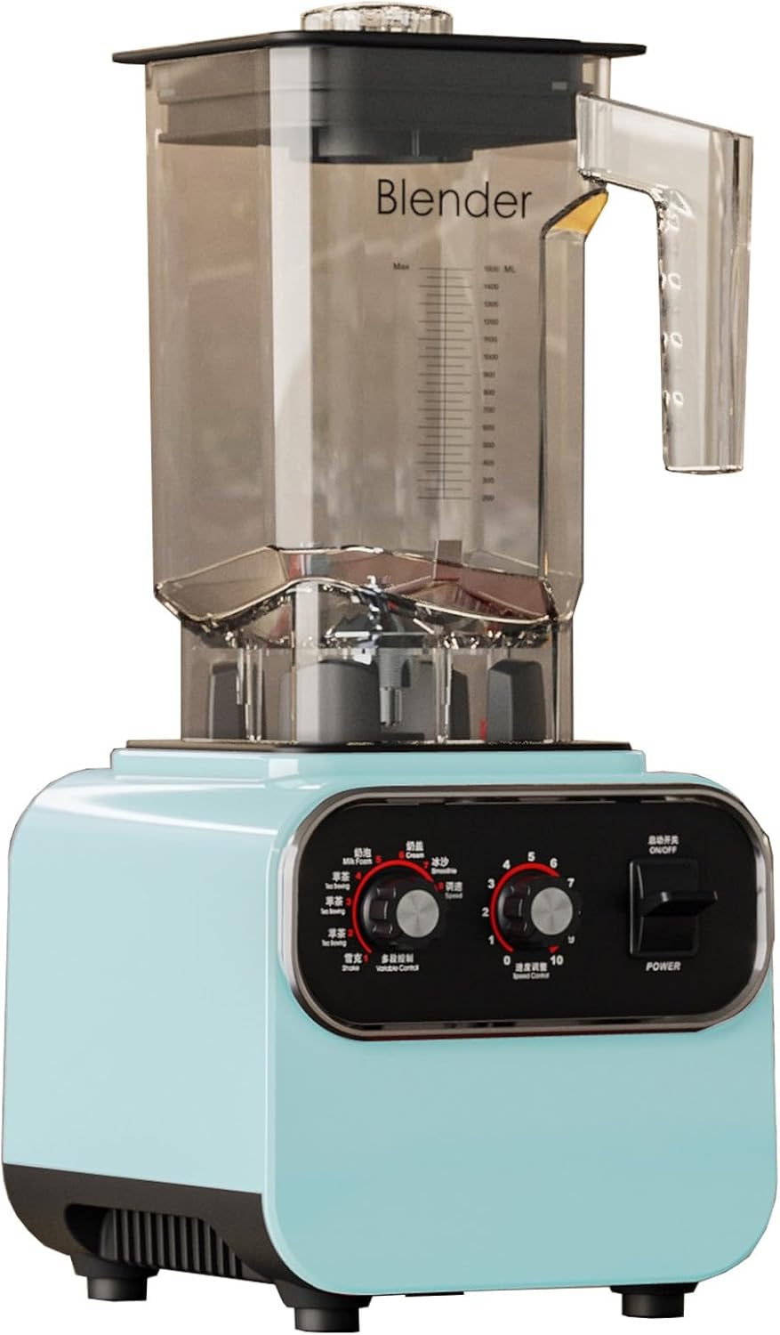 Heavy Duty Professional Blender, 1600W Commercial Grade Bar Blender With 2L Container For Shakes, Smoothies, Ice Crushing, Frozen Fruits, Soups, Dry Grinding (Color : Blue, Size : 110V)