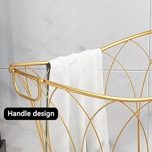 Rolling Laundry Basket, Blanket Metal Rolling Laundry Basket on Wheels Nordic Luxury Laundry Hamper Sturdy Iron Art Dirty Clothes Hamper w/Metal Handle Blanket Toy Organizer for Li