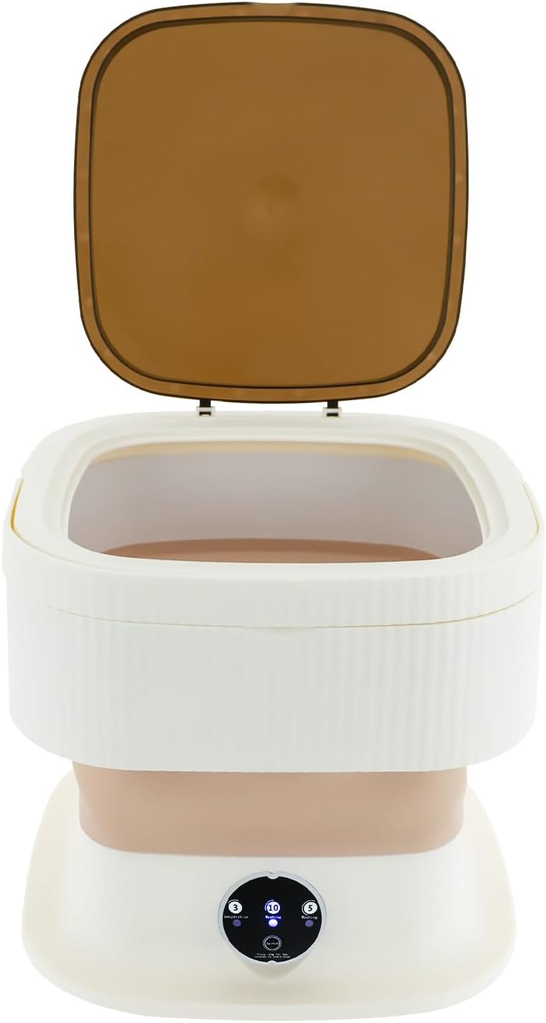 Xuthusman Portable Washing Machine,10 L Foldable Mini Washer with Turbine Core 3 Wash Modes for Apartments Travel Dorms RV Lightweight Compact Laundry for Underwear Socks(Khaki)