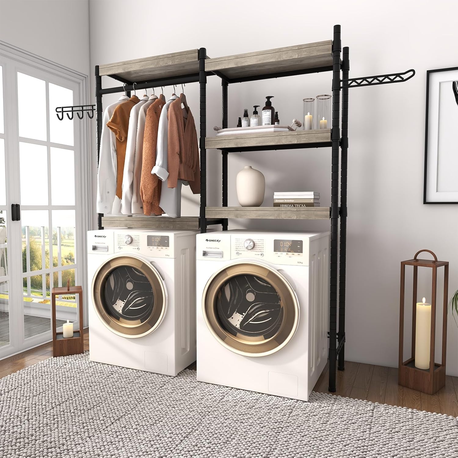 Over Washer and Dryer Storage Shelf, 5-Tier Laundry Room Shelves Heavy Duty Washer Dryer Shelf Freestanding Laundry Drying Rack Space Saver and Organization Shelves for Home