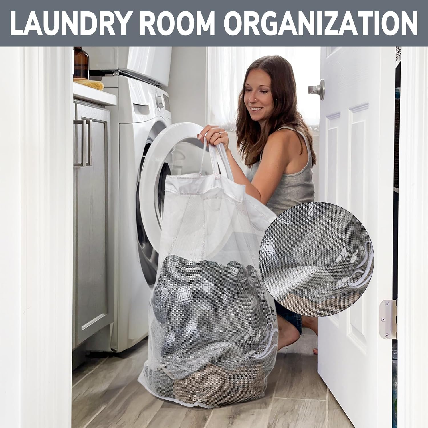 Goodpick Laundry Baskets 2-Pack, 75L Hamper with Wheels, Foldable Laundry Baskets with Removable Wash Bags, Rolling Laundry Hamper for Corner Dorm, Slim Laundry Basket, Grey&White