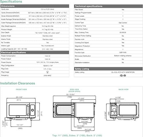 Midea Equipment 1025F0A Countertop Commercial Microwave Oven with Dial, 1000W, Stainless Steel, .9 CuFt