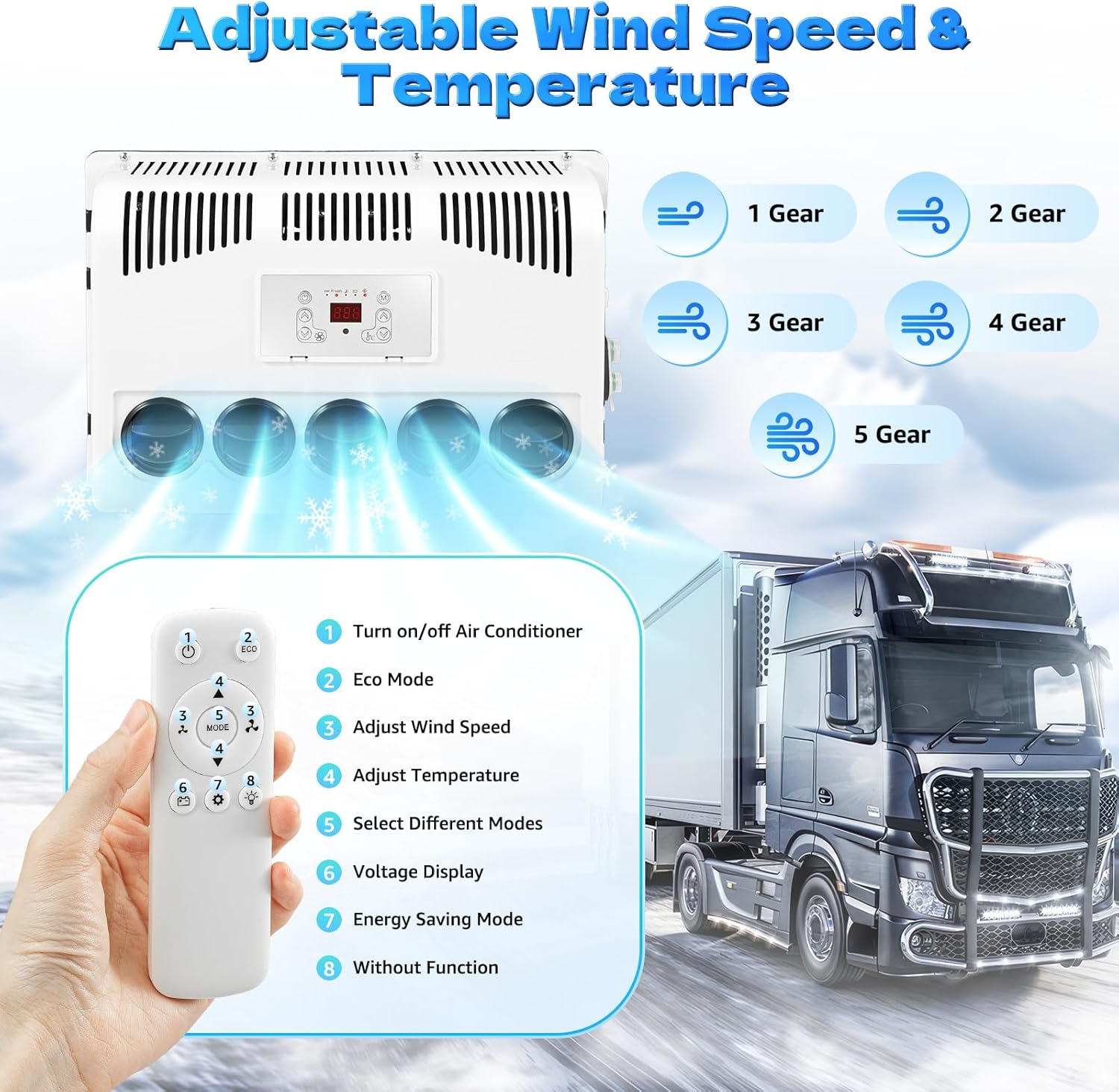 12V Split RV Truck Air Conditioner Set with Outdoor & Indoor Unit, 11000 BTU Multifunctional Portable Camper Air Compressor, 5 Gears Mini Split AC System Unit Low Noise Fit for Rvs Motorhome Bus