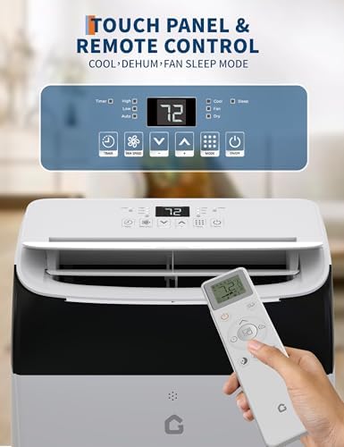 12,000 BTU Portable Air Conditioner with Dehumidifier & Fan, Quiet Portable AC Units for Rooms, Remote, Timer, Auto Swing, Room Air Conditioner Cools Up to 550 Sq.Ft., White Top