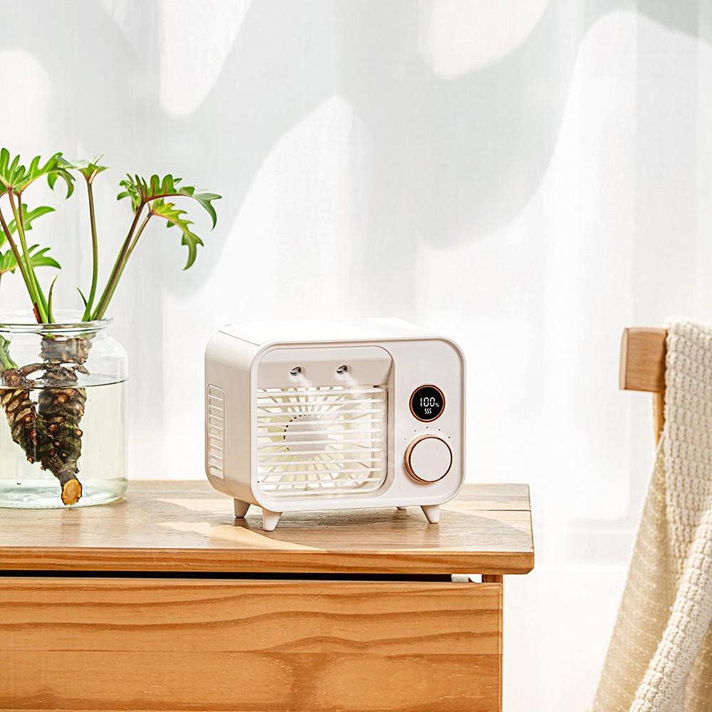 Personal Air Cooler, 3-in-1 Silent Retro Portable Mini Air Conditioner, USB Charging Evaporative Air Cooler Humidifier Purifier-White