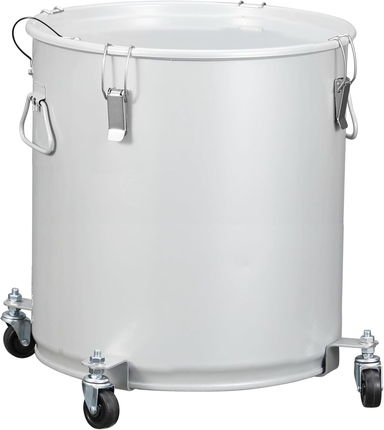 Fryer Grease Bucket 16 gal, Coated Carbon Steel Oil Filter Pot with Caster Base, Oil Disposal Caddy, Transport Container with Lid Lock Clip Nylon Filter Bag, Silver
