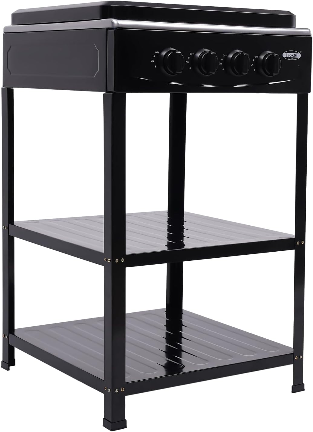 4 Burner Camping Stoves, Portable Propane Gas BBQ Grill, Grill Dual Natural Gas Cooker Outdoor BBQ Stove, 2 Tier Storage Rack, with Windshield, for Outdoor Cooking, Camping,RV (Black)