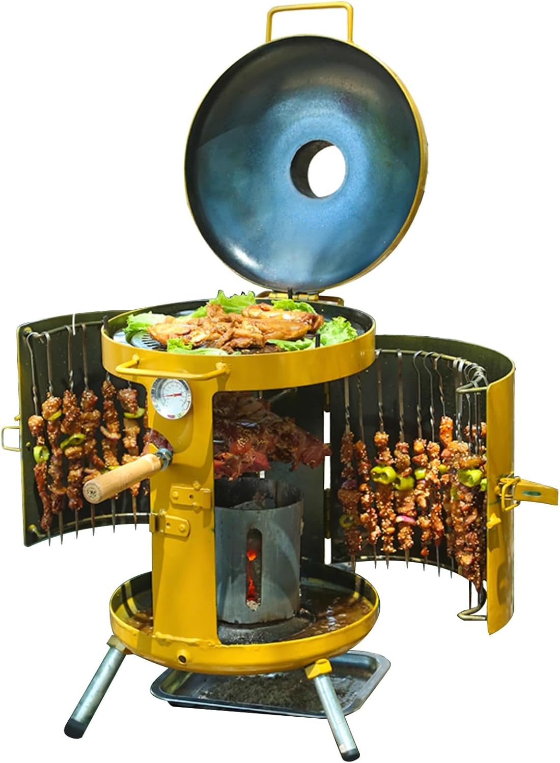 Smoker, Hanging Stove Barbecue Cylinder, Vertical Charcoal Adjustable Firepower, for 5-8 People Travel Picnic Camping(Yellow)