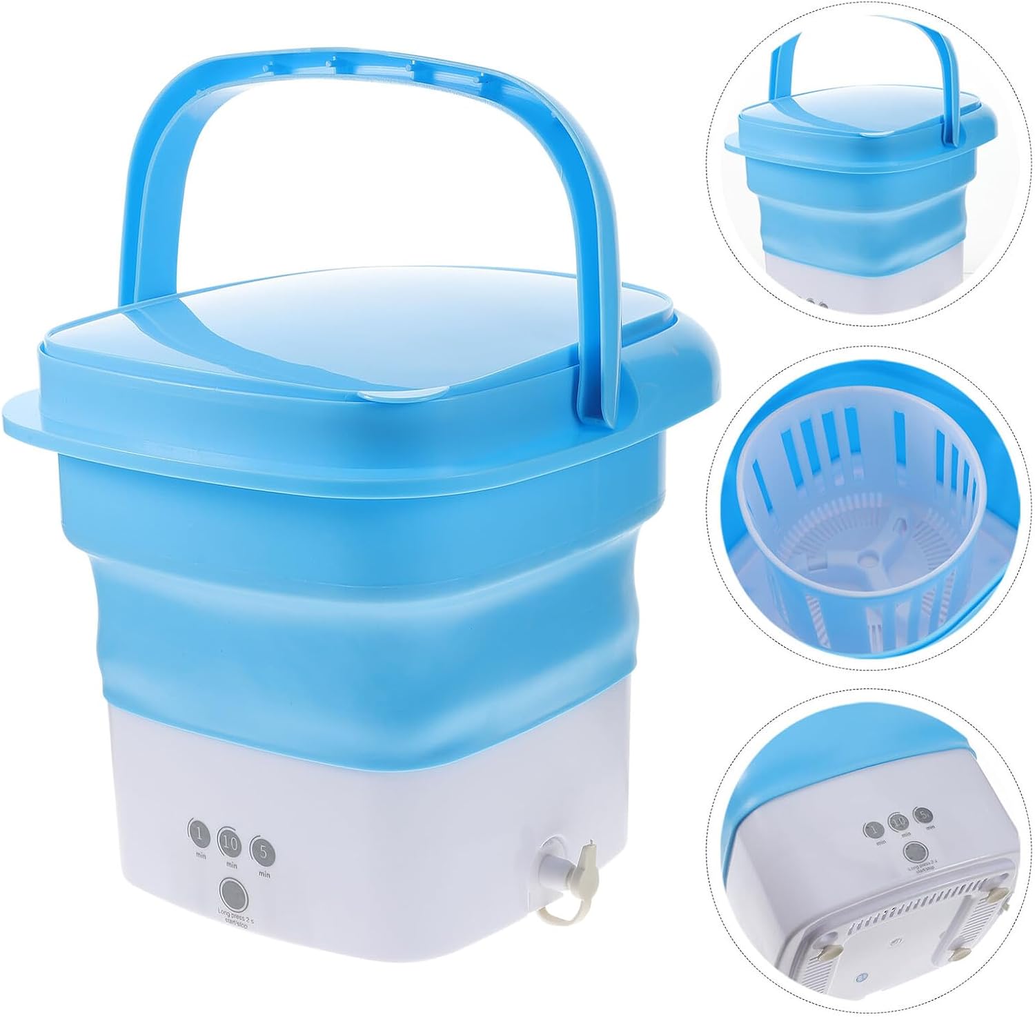 NUOBESTY Portable Mini Folding Washing Machine with Built Motor Foldable Bucket Washer for Underwear and Clothes Detachable Drain Basket Touch Control Timer for Apartments Travel Camping
