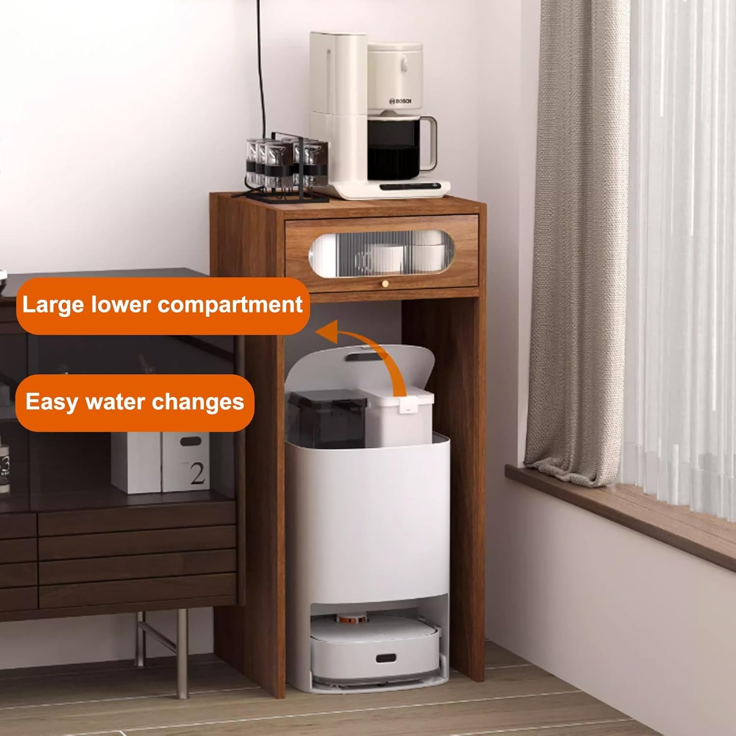 Robot Storage Rack, Robot Vacuum Stand Cabinet, Robot Vacuum Hidden Storage Cabinet, Vacuum Hidden Open Storage Shelves, Side Table Storage Cabinet for Living Room(Natural)