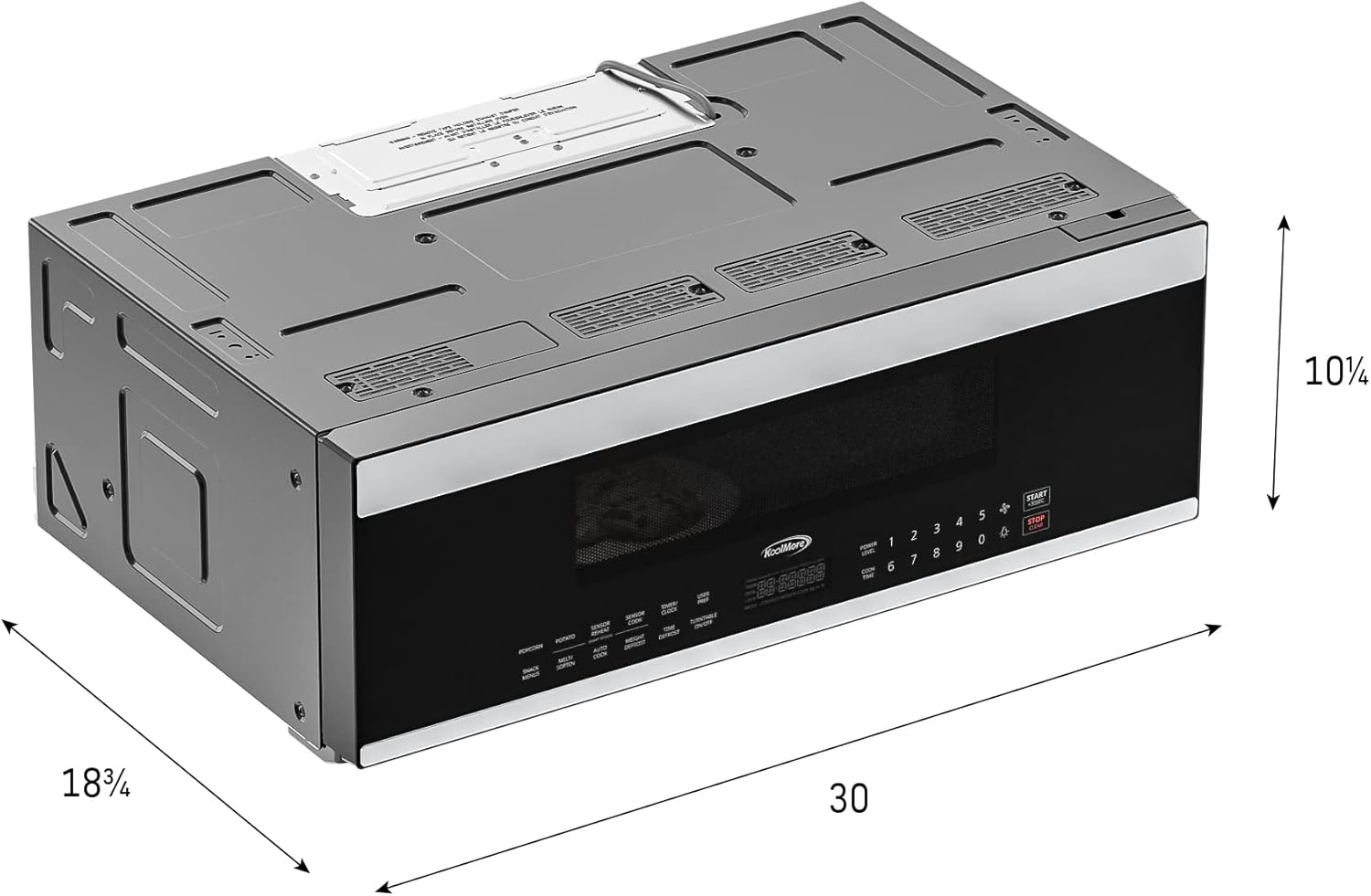 KoolMore 30 Inch Over-The-Range Low Profile Microwave, 1.2 Cu. Ft. Built-in, 10 Power Levels, 13.5” Glass Turntable, 1000-Watt Power, Advanced Air Vent, and Heat Circulation (KM-MLPOT-1SS)