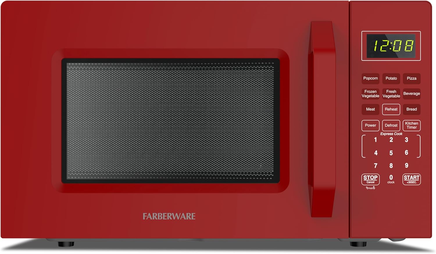 Farberware FMO11WEIRD 1.1 Cu. Ft. 1000-Watt Compact Microwave Oven, Red – Stylish Countertop Microwave with Child-Lock, Reheat Function, Express Cook, and Kitchen Timer