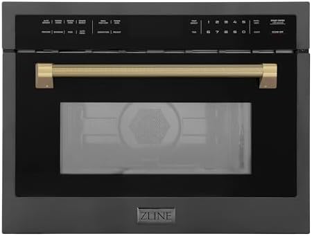 ZLINE Autograph Edition 24 in. 1.6 cu ft. Built-in Convection Microwave Oven in Black Stainless Steel and Champagne Bronze Helix Handle (MWOZ-24-BS-KCB)