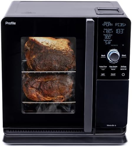 GE Profile™ Smart Indoor Pellet Smoker, with Active Smoke Filtration, 5 Smoke Control Settings, WiFi Connected, Electric, Countertop BBQ Appliance, Black
